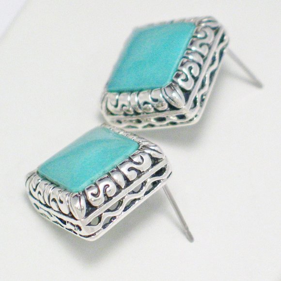 Turquoise Earrings Sterling Silver Womens Jewelry - Picture 3 of 4